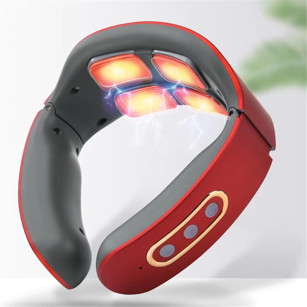 Electric Neck and Shoulder Pulse Massager 6 Mode 9 Levels Adjustable Heat Cervical Vertebra Relax Pain Relief Kneading Machine
